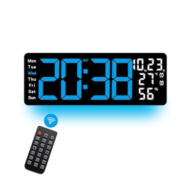 Imagem de Relógio de parede digital grande de 43 cm com controle remoto, alarme duplo com grande tela de LED, 8 cores RGB, horário de verão automático, temperatura para sala de estar, quarto, decoração de mesa