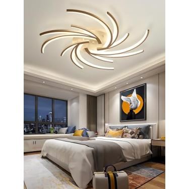 Imagem de Luminária de teto LED branca moderna com intensidade regulável, controle remoto e função de memória. Ideal para sala de estar, quarto, cozinha e sala de jantar. Possui estrutura em metal laq