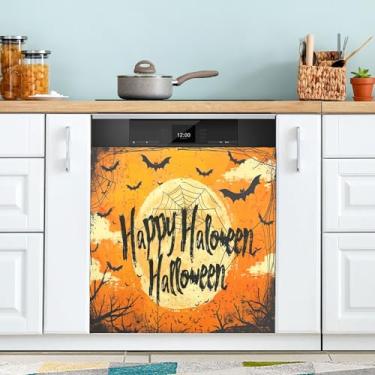 Imagem de xigua Capa magnética de teia de aranha de Halloween, adesivos magnéticos decorativos antiarranhões para painel de geladeira e lava-louças, decoração personalizada de cozinha doméstica 58 x 66 cm
