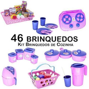 Imagem de Kit Infantil Cozinha Panela Mercado Copo Prato Air Fryer 46p - CLICKCO