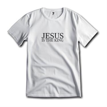 Imagem de Camiseta Jesus Is King Algodão Premium Evangélica Cristã, G, Branco