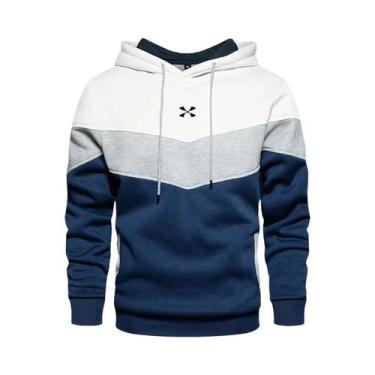 Imagem de Moletom Masculino Com Capuz Em Patchwork Casual Solto Quente Moda De R