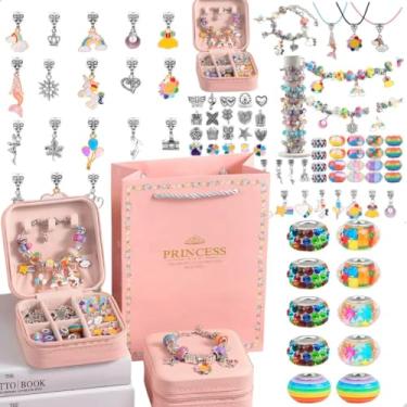 Imagem de Kit De Pulseiras Femininas 66 Peças Com Miçangas Pingentes e Berloques Miçangas coloridas Pulseiras infantis