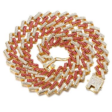 Imagem de Halukakah Corrente de ouro masculina com elos cubanos de diamante, 13 mm FUJI banhado a ouro 18 quilates, colar gargantilha de ouro branco, diamantes multicoloridos, Metal, Diamante estimulado em laboratório,