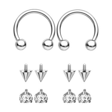 Imagem de OUFER Anéis de nariz de septo de ferradura 16G/18G - 2 peças joias de piercing de nariz rosqueadas internamente, anéis de lábio de aço cirúrgico 316L joia de piercing de hélice de cartilagem de concha