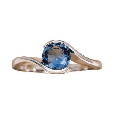 Imagem de Anel Solitário De Zircônia Cúbica Azul Para Mulheres, Joia Elegante Pa