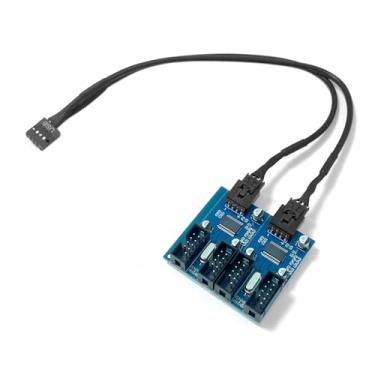 Imagem de GinTai Divisor de cabeçalho USB 9 pinos macho 1 a 4 fêmea cartão de extensão USB2.0, adaptador de cabo divisor USB de placa-mãe, multiplicador de porta para receptor WiFi, ventiladores de CPU, luz RGB