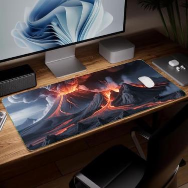 Imagem de Tapete de mesa de cenário de couro, mouse pad de arte colorida grande teclado de computador mousepad para jogos à prova d'água protetor e capa de mesa, tapete de mouse decorativo de couro PU para