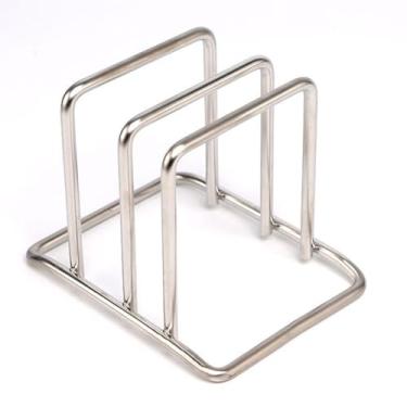 Imagem de luzen 1 rack de tábua de corte de aço inoxidável, 2 compartimentos, suporte para tábuas de corte, suporte de cozinha, bancada, panelas, tampas de panelas, suporte organizador de armazenamento de