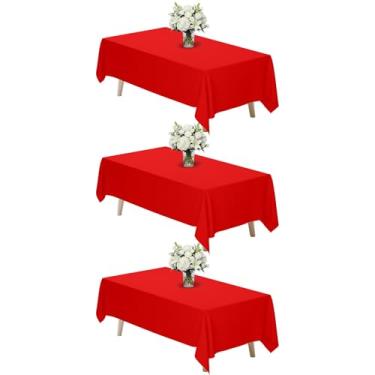 Imagem de Fixwal Toalha de mesa vermelha retangular 152 x 251 cm, pacote com 3 toalhas de mesa de tecido de poliéster de 1,8 m, capas de mesa retangulares para festas, banquete, jantar, aniversário, casamento