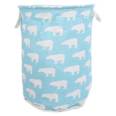 Imagem de CUOFYUNL Cesto de roupa suja dobrável de grande capacidade para armazenamento de roupas e brinquedos Bolsa Organizador de materiais para casa (Padrão de urso branco com fundo azul)