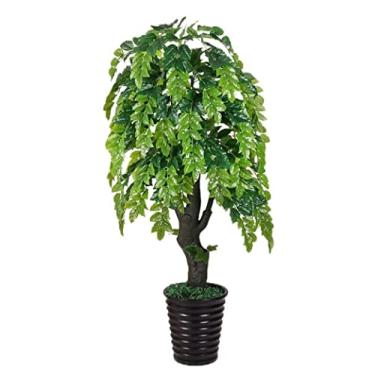 Imagem de Plantas falsas, plantas artificiais, árvores artificiais em vasos, uso interno e externo, árvore falsa com tronco natural de folhas verdes, planta falsa para sala de estar, plantas artificiais