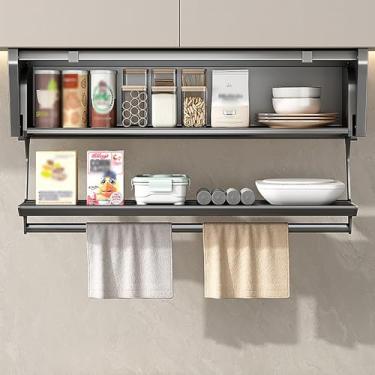 Imagem de Organizador de cozinha organizador de armazenamento de armário de parede, sistema de prateleira de 2 camadas e suporte de temperos, suportes de prateleira dobráveis para baixo para potes de tempero