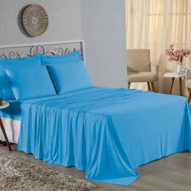 Imagem de Jogo De Cama Queen Nobre 4 Peças Lençol Com Elástico De 30cm De Altura Malha 100% Algodão - Turquesa