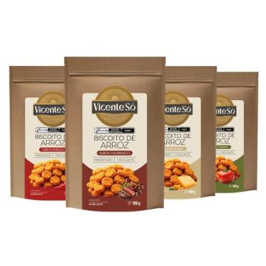 Imagem de Kit 4 Biscoitos de Arroz Vicente Só 100g Churrasco Pimenta Queijo Toma