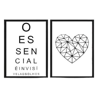 Imagem de Kit 2 Quadros Essencial É Invisível Olhos 45X34 Vidro Preta