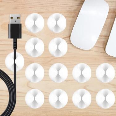 Imagem de 12 clipes de cabo, suporte organizador de cordão adesivo branco para mesa de cabeceira e iluminação doméstica