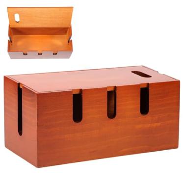 Imagem de Caixa grande de gerenciamento de cabos de madeira, organizador de mesa de madeira para cabos de TV e caixa oculta de cabos, organizador de cabos de piso protetor de surtos, para mesa, casa, escritório