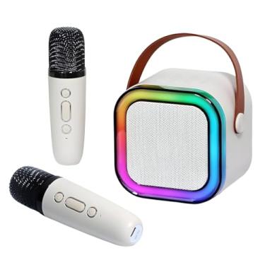 Imagem de Karaokê Bluetooth Portátil com 2 Microfones Sem Fio – Diversão para Crianças e Família (Branco)