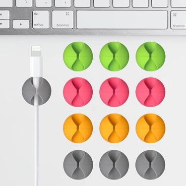 Imagem de 12 clipes de cabo, suporte organizador de cabos adesivos multicoloridos para mesa de cabeceira e iluminação doméstica