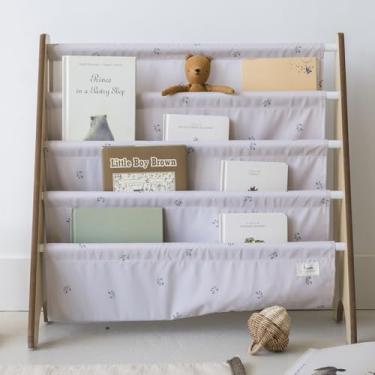 Imagem de 3 Sprouts Estante infantil de tecido reciclado – organizador de livros com 4 camadas – berçário, sala de jogos, sala de aula, prateleiras de livros de madeira – prateleira de armazenamento de madeira