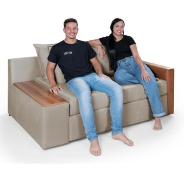 Imagem de Sofá Cama Panamá Chenile Pompéia Aveludado Composê com Baú Invertido Casal 2 Lugares (Capuccino 204/856)