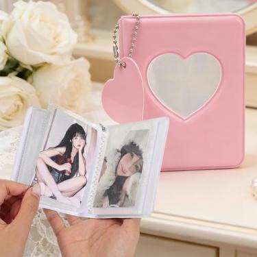 Imagem de Mini álbum de fotos, porta-cartões de fotos, fichário, coração vazado, foto e pingente de coração chaveiro para fotos (rosa, 18,8 x 11 cm)