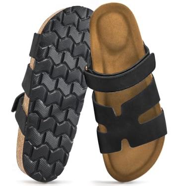 Imagem de FUDYNMALC Sandálias femininas deslizantes com palmilha de cortiça: sapatos rasos de praia de verão ajustáveis confortáveis e elegantes calçados de caminhada 2025, Preto, 40