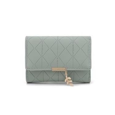Imagem de Carteira clutch feminina cor sólida xadrez pequena multifuncional mini chaveiro bolsa de armazenamento presente uso diário, Verde
