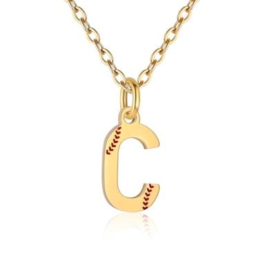 Imagem de RUOOUY Colar feminino com inicial de softball, banhado a ouro 18K, pingente de letra A-Z, joias de softball, acessórios esportivos, presente de Natal para namorada, filha, Aço inoxidável, Sem Pedra