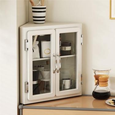 Imagem de Armário de canto de metal vintage - Unidade de exibição e armazenamento para espaços pequenos, ideal para banheiro, quarto ou sala de estar com portas e armazenamento de bancada