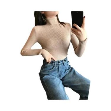 Imagem de Suéter De Gola Alta Em Cashmere Macio Para Mulheres, Tricô Básico Sóli