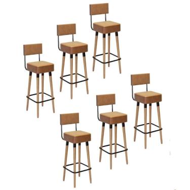 Imagem de Kit 6 Banquetas Altas Estofadas Florença Amarula - Adz