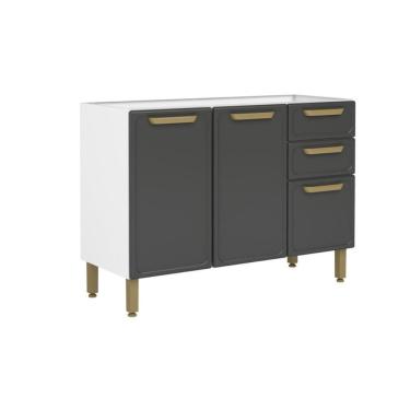 Imagem de Balcão De Cozinha Modulado Bella C- 3 Portas E 2 Gavetas S- Tampo 120cm Grafite - Bertolini