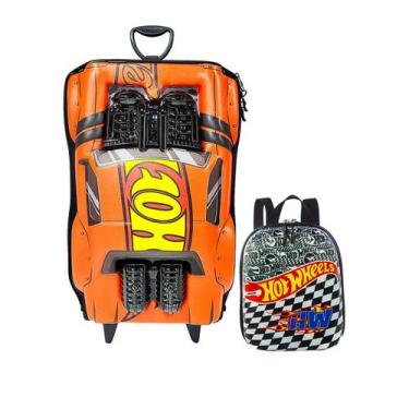 Imagem de Kit Mochila Rodas Hot Wheels Night Shifter Carro Lancheira Cor:Laranja