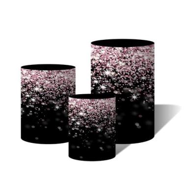 Imagem de Trio Capas Para Cilindro Versátil Glitter Rosa com Fundo Preto C/ Elás