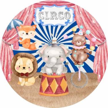 Imagem de Painel de Lona Redondo Circo Aquarela Show dos Bichos - Fabrika De Fes