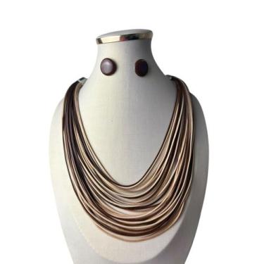 Imagem de Colar Feminino Degrade Fio Encerado Colorido kit com brincos - MLBpel,