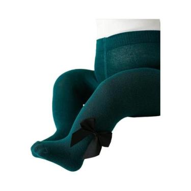 Imagem de Meia-calça De Cor Sólida Para Bebês Meninas Com Laços E Cintura Elásti