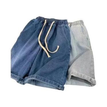 Imagem de Shorts Jeans Masculinos Estilo Coreano Vintage, Soltos E De Perna Larg