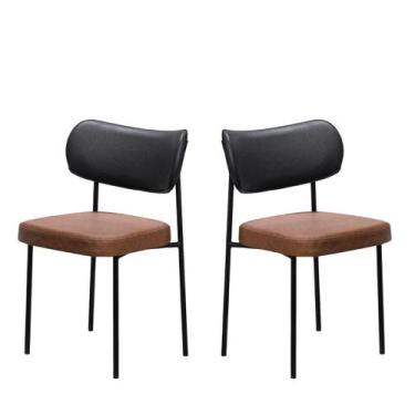 Imagem de Kit 2 Cadeiras Estofadas Leather Para Sala Jantar em Aço-Preto Onix e 