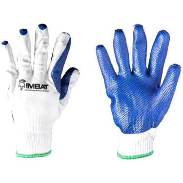 Imagem de Luva de Malha com Látex Vulcanizado, cor Azul, Tamanho 8, Imbat Branca