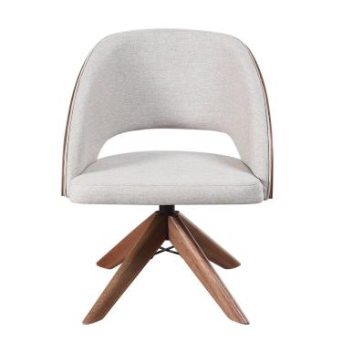 Imagem de Poltrona Giratória Prada Exclusiva Linho Palha Encosto Vazado Madeira Maciça Marrom Exclusiva Home & Decor