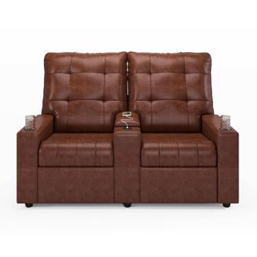 Imagem de Poltrona Reclinável Para Cinema Parma 2 Lugares Couro Sintético Marrom D'Rossi
