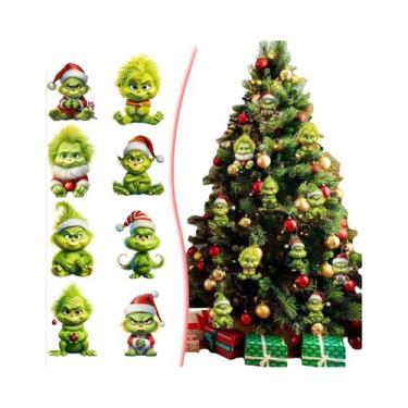 Imagem de Conjunto De 12 Enfeites De Natal Verdes Em Acrílico E Madeira Para Dec