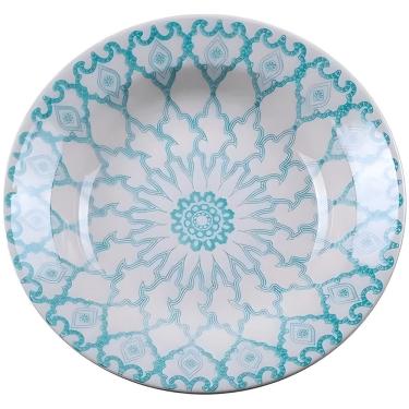 Imagem de Prato Fundo Mandala 21,5CM em Cerâmica Estilo Geométrico para Sopas e Massas Azul Branco