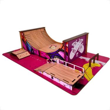 Imagem de Pista de Skate de Dedo em MDF Adesivado Grafite para Manobras com 3 Rampas e Corrimão R...