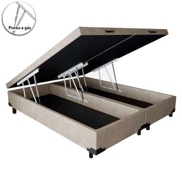 Imagem de Cama Box Baú Casal Bipartido Suede Bege 138x188