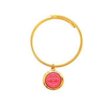 Imagem de Bracelete Pulseira feminina dourado Medalha de São Bento dourada - VRA