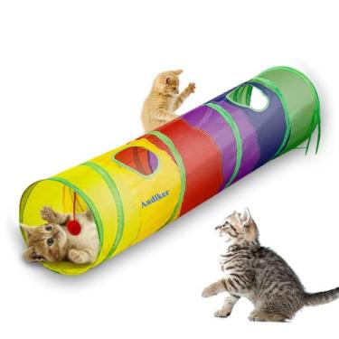 Imagem de Túnel para gatos Andiker 115 cm arco-íris, tubo de brincadeira dobráve